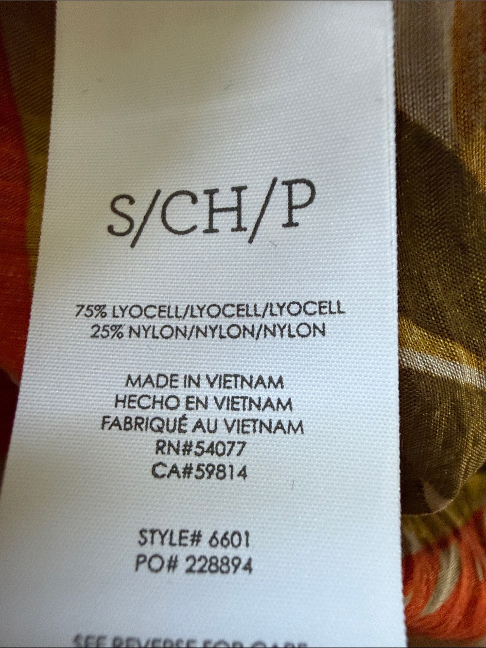 CAbi Sleeveless Tropical Button-Front Top, Olive,orange, brown, mustard #6601 - Picture 4 of 4